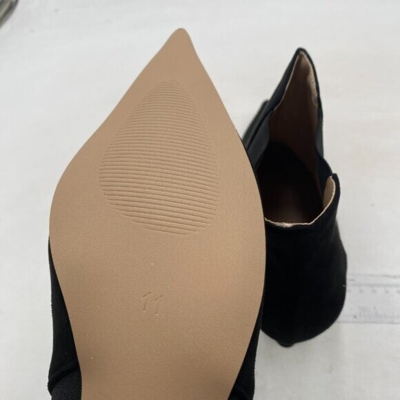 Womens Black Kitten Heeled Ankle Boot Closed Pointed Toe Low Heel Short Booties - Picture 5 of 7